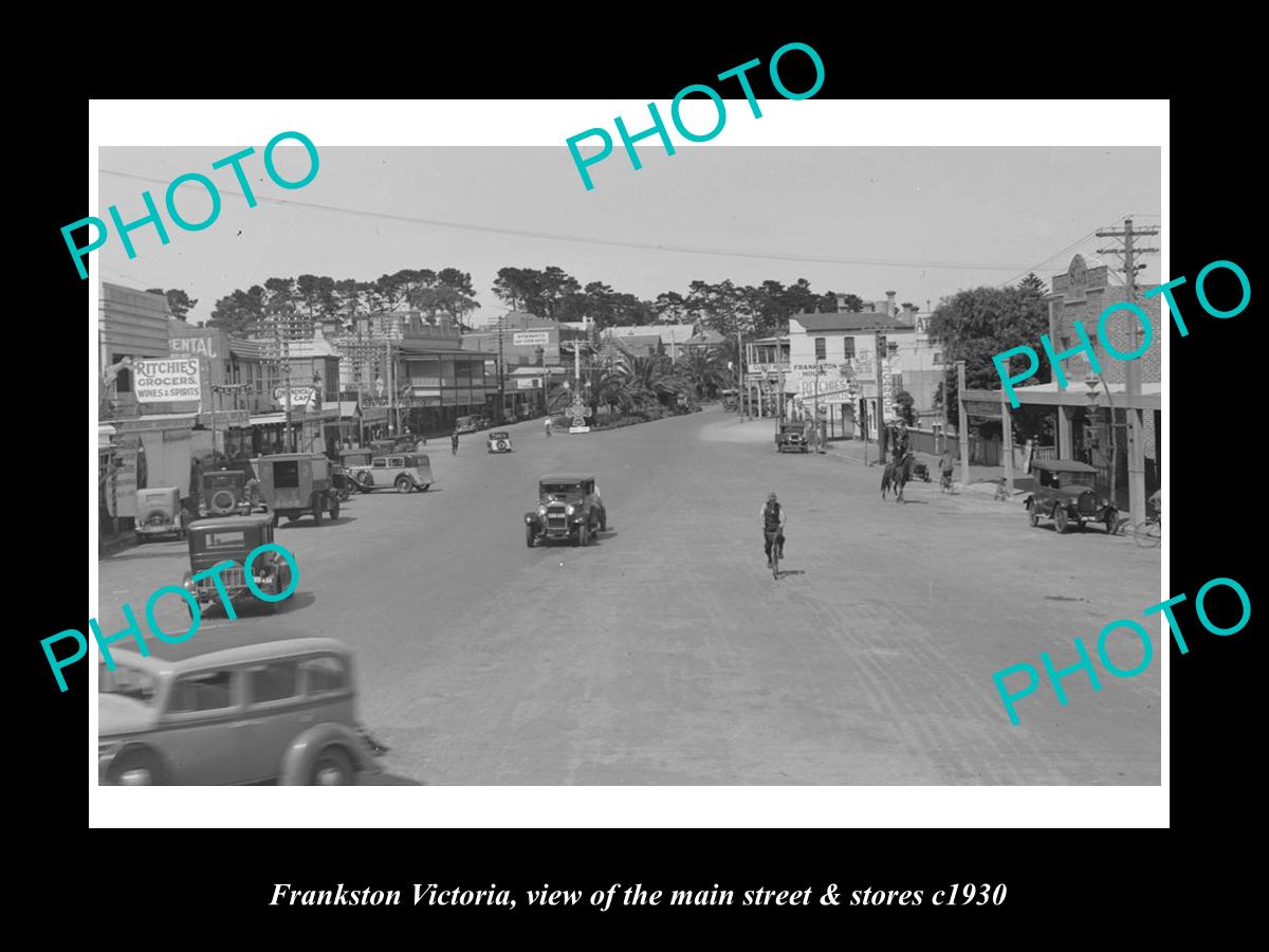 OLD LARGE HISTORIC PHOTO OF FRANKSTON VICTORIA, THE MAIN St & STORES c1930