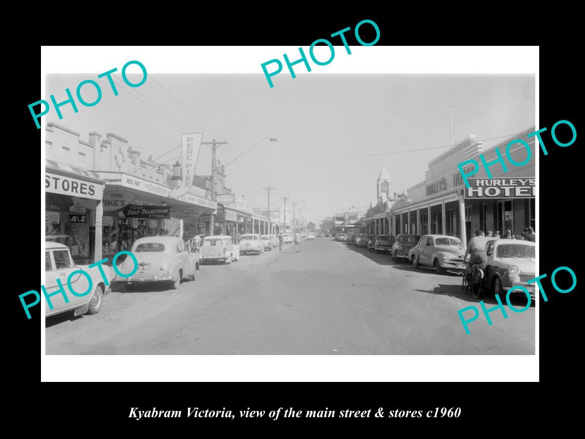 OLD LARGE HISTORIC PHOTO OF KYABRAM VICTORIA, THE MAIN St & STORES c1960 2