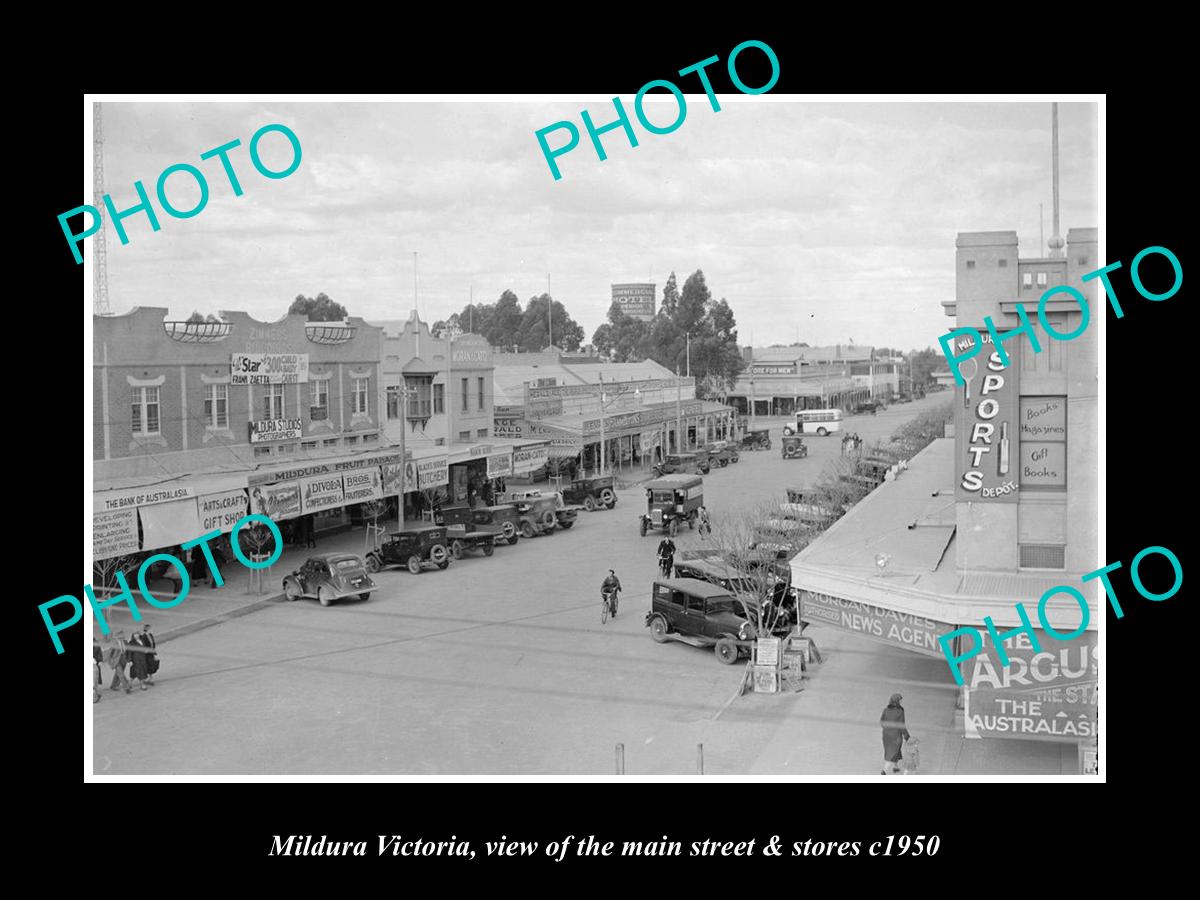 OLD LARGE HISTORIC PHOTO OF MILDURA VICTORIA, THE MAIN St & STORES c1950