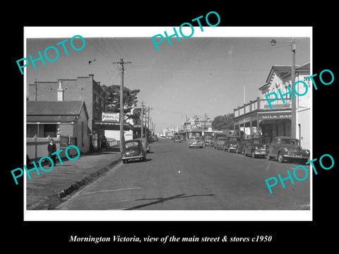 OLD LARGE HISTORIC PHOTO OF MORNINGTON VICTORIA, THE MAIN St & STORES c1950