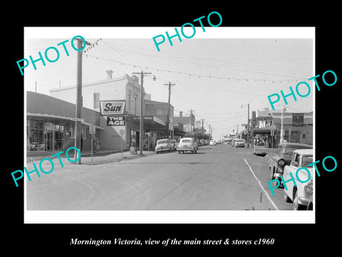 OLD LARGE HISTORIC PHOTO OF MORNINGTON VICTORIA, THE MAIN St & STORES c1960