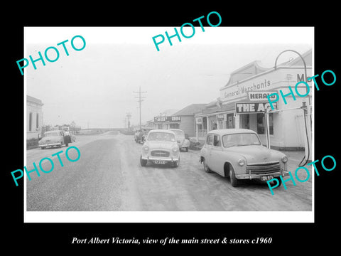 OLD LARGE HISTORIC PHOTO OF PORT ALBERT VICTORIA, THE MAIN St & STORES c1960