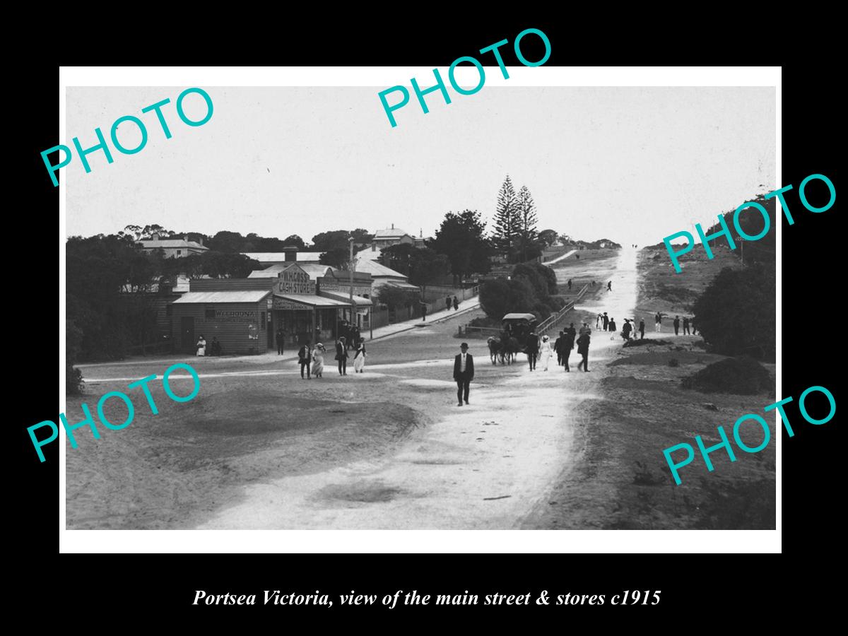 OLD LARGE HISTORIC PHOTO OF PORTSEA VICTORIA, THE MAIN St & STORES c1915