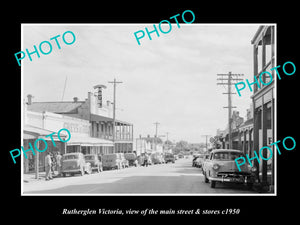 OLD LARGE HISTORIC PHOTO OF RUTHERGLEN VICTORIA, THE MAIN St & STORES c1950 1