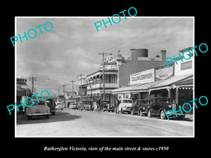 OLD LARGE HISTORIC PHOTO OF RUTHERGLEN VICTORIA, THE MAIN St & STORES c1950 2