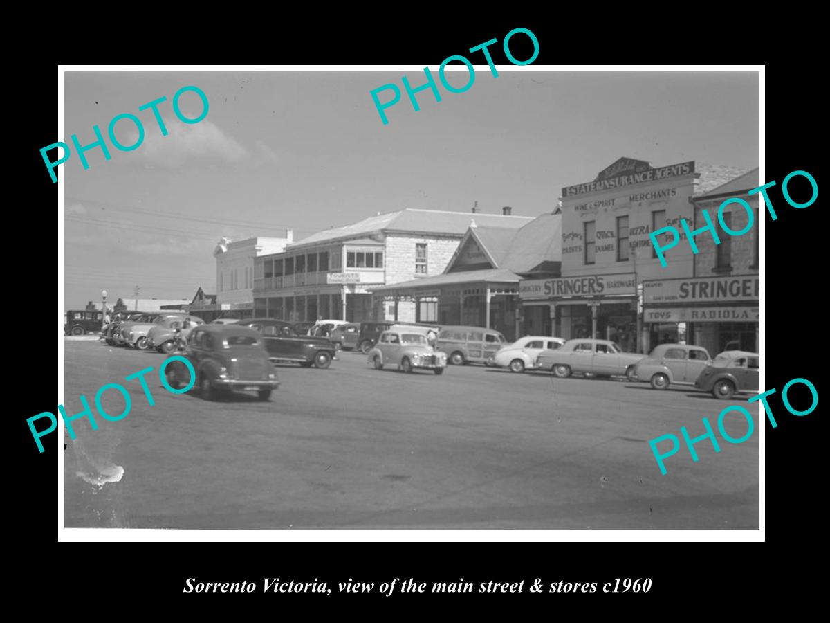 OLD LARGE HISTORIC PHOTO OF SORRENTO VICTORIA, THE MAIN St & STORES c1960