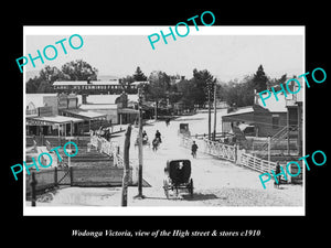 OLD LARGE HISTORIC PHOTO OF WODONGA VICTORIA, THE MAIN St & STORES c1910