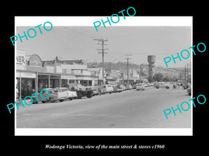 OLD LARGE HISTORIC PHOTO OF WODONGA VICTORIA, THE MAIN St & STORES c1960