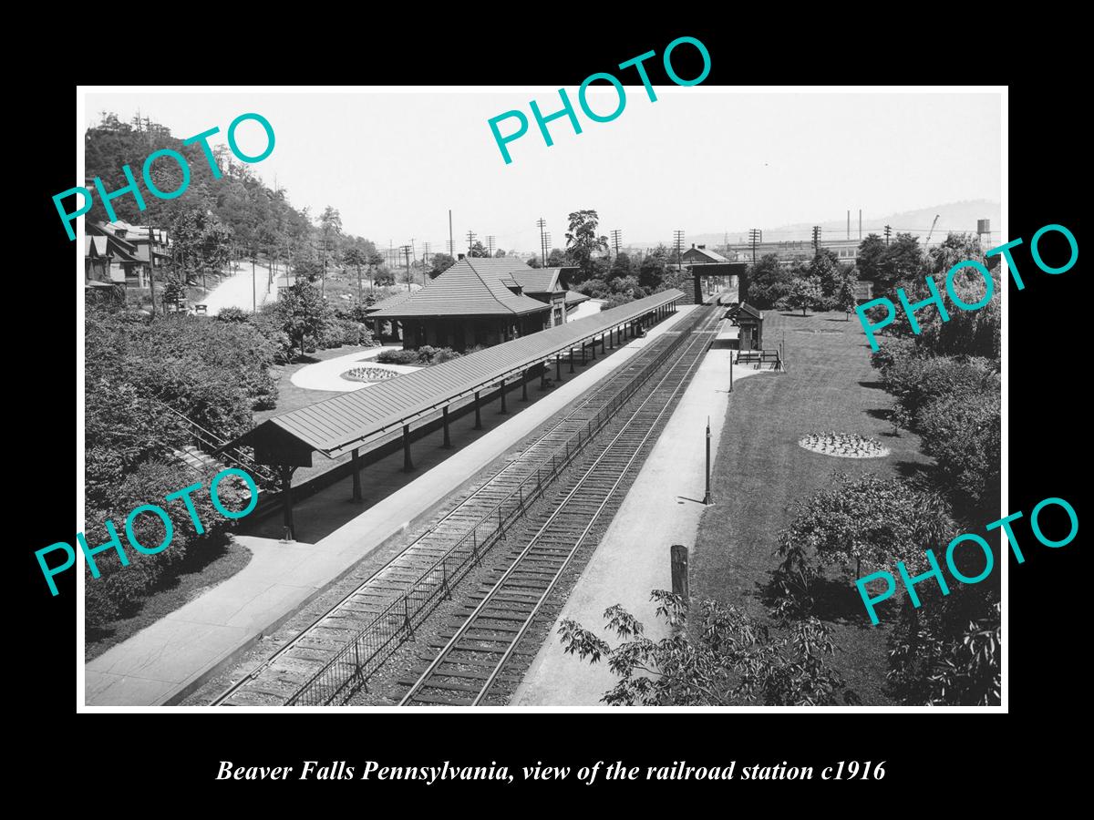 OLD LARGE HISTORIC PHOTO OF BEAVER FALLS PENNSYLVANIA, THE RAILROAD STATION 1916