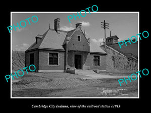 OLD LARGE HISTORIC PHOTO OF CAMBRIDGE CITY INDIANA, THE RAILROAD STATION 1913