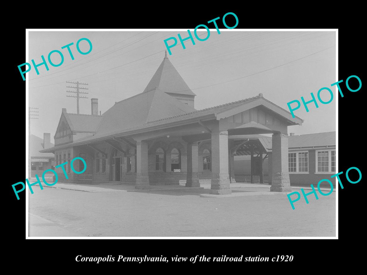 OLD LARGE HISTORIC PHOTO OF CORAOPOLIS PENNSYLVANIA, THE RAILROAD STATION 1920