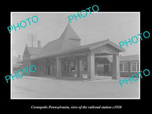 OLD LARGE HISTORIC PHOTO OF CORAOPOLIS PENNSYLVANIA, THE RAILROAD STATION 1920