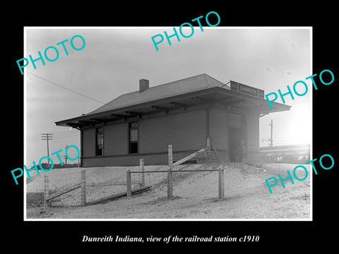 OLD LARGE HISTORIC PHOTO OF DUNREITH INDIANA, THE RAILROAD STATION 1910