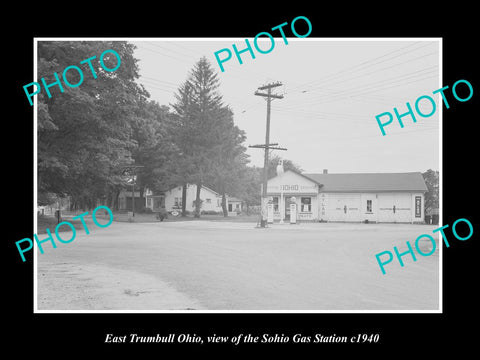 OLD LARGE HISTORIC PHOTO OF EAST TRUMBELL OHIO, THE SOHIO GAS STATION c1940