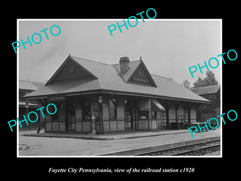 OLD LARGE HISTORIC PHOTO OF FAYETTE CITY PENNSYLVANIA, RAILROAD STATION c1920