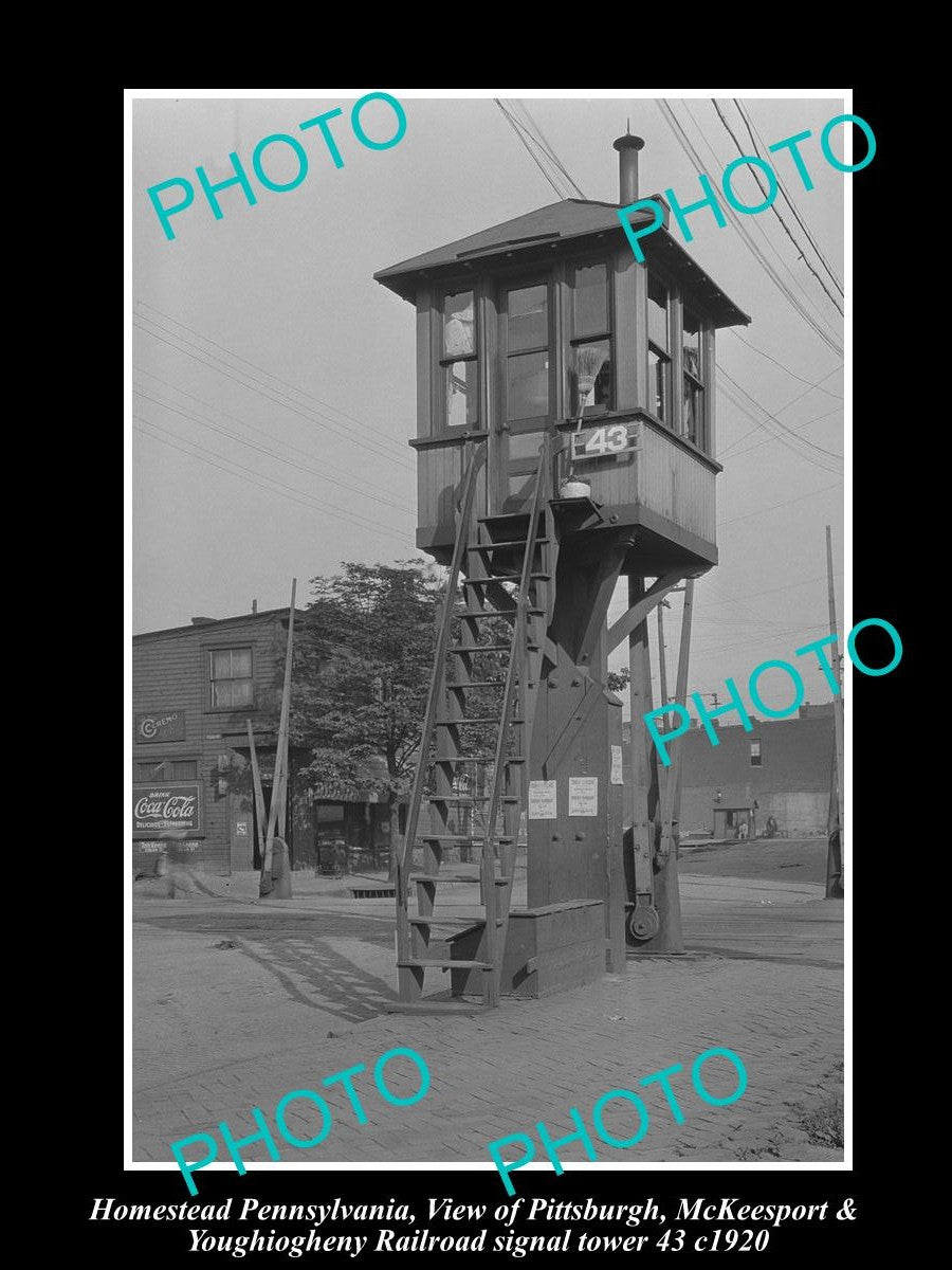 OLD LARGE HISTORIC PHOTO OF HOMESTEAD PENNSYLVANIA, RAILROAD SIGAL TOWER c1920