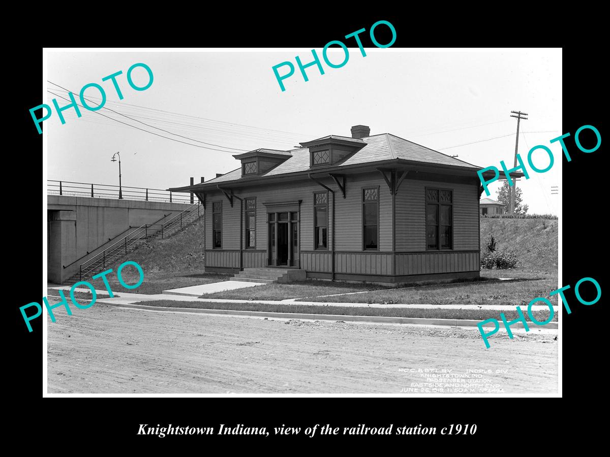 OLD LARGE HISTORIC PHOTO OF KNIGHTSTOWN INDIANA, THE RAILROAD STATION c1910