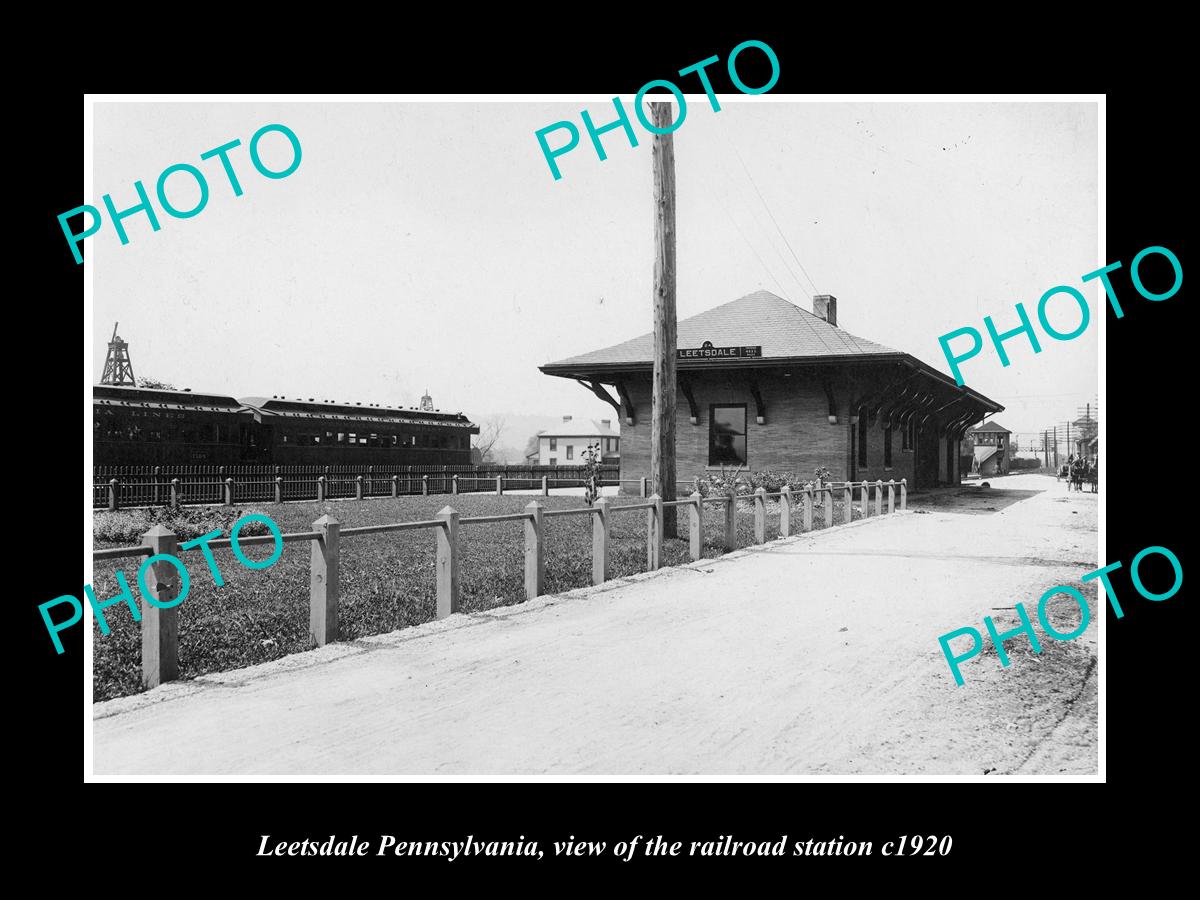 OLD LARGE HISTORIC PHOTO OF LEETSDALE PENNSYLVANIA, THE RAILROAD STATION c1920