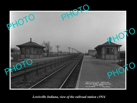 OLD LARGE HISTORIC PHOTO OF LEWISVILLE INDIANA, THE RAILROAD STATION c1914