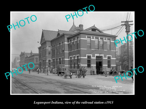 OLD LARGE HISTORIC PHOTO OF LOGANSPORT INDIANA, THE RAILROAD STATION c1913