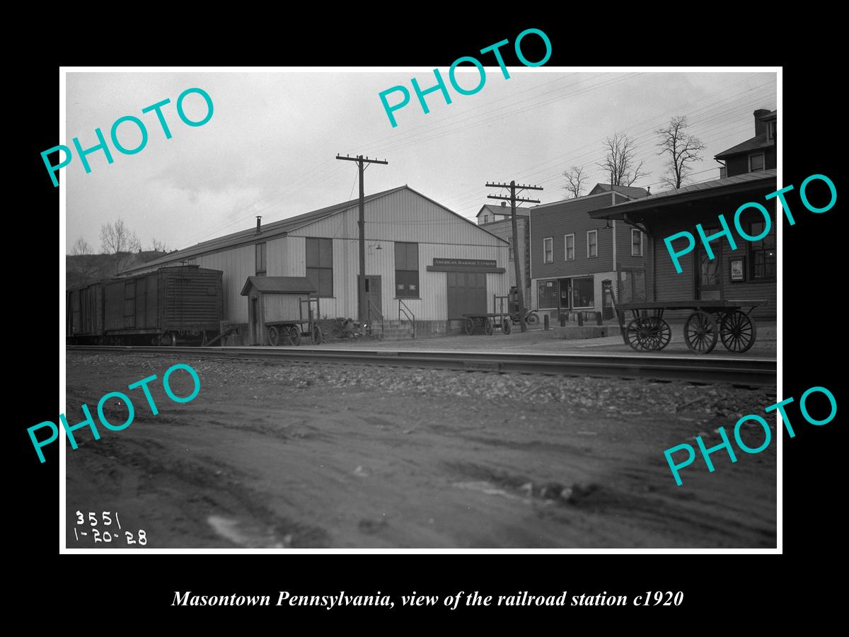 OLD LARGE HISTORIC PHOTO OF MASONTOWN PENNSYLVANIA, THE RAILROAD STATION c1920