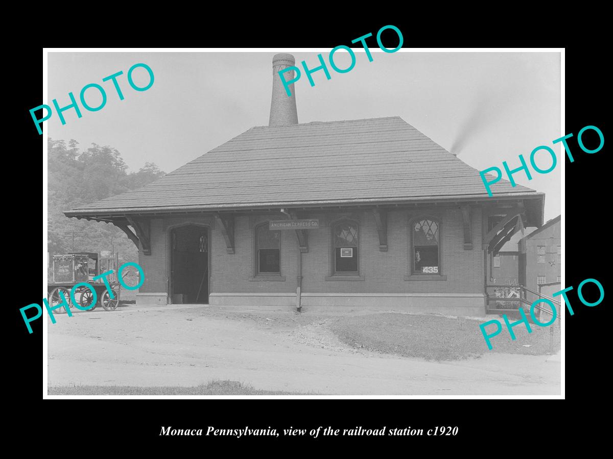 OLD LARGE HISTORIC PHOTO OF MONACA PENNSYLVANIA, THE RAILROAD STATION c1920