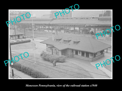 OLD LARGE HISTORIC PHOTO OF MONESSEN PENNSYLVANIA, THE RAILROAD STATION c1940