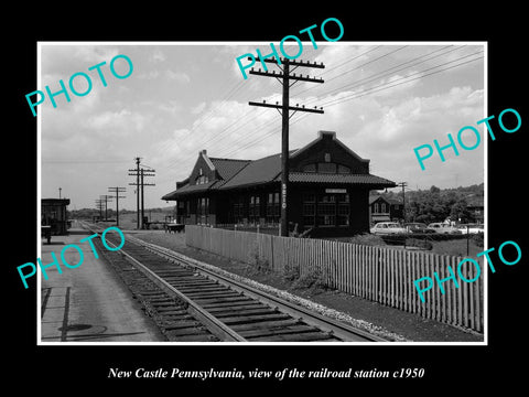 OLD LARGE HISTORIC PHOTO OF NEW CASTLE PENNSYLVANIA, THE RAILROAD STATION c1950