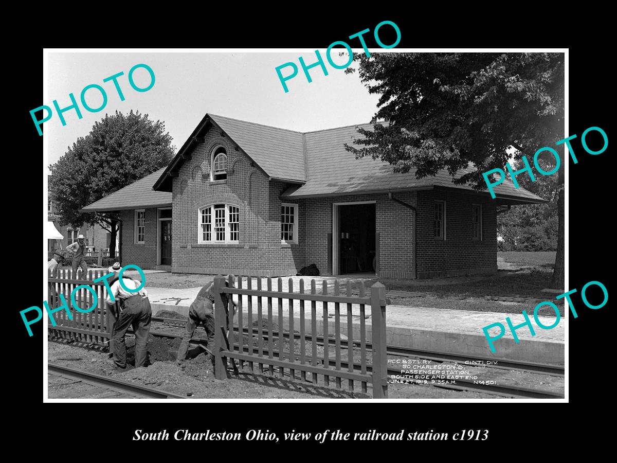 OLD LARGE HISTORIC PHOTO OF SOUTH CHARLESTON OHIO, THE RAILROAD STATION c1913