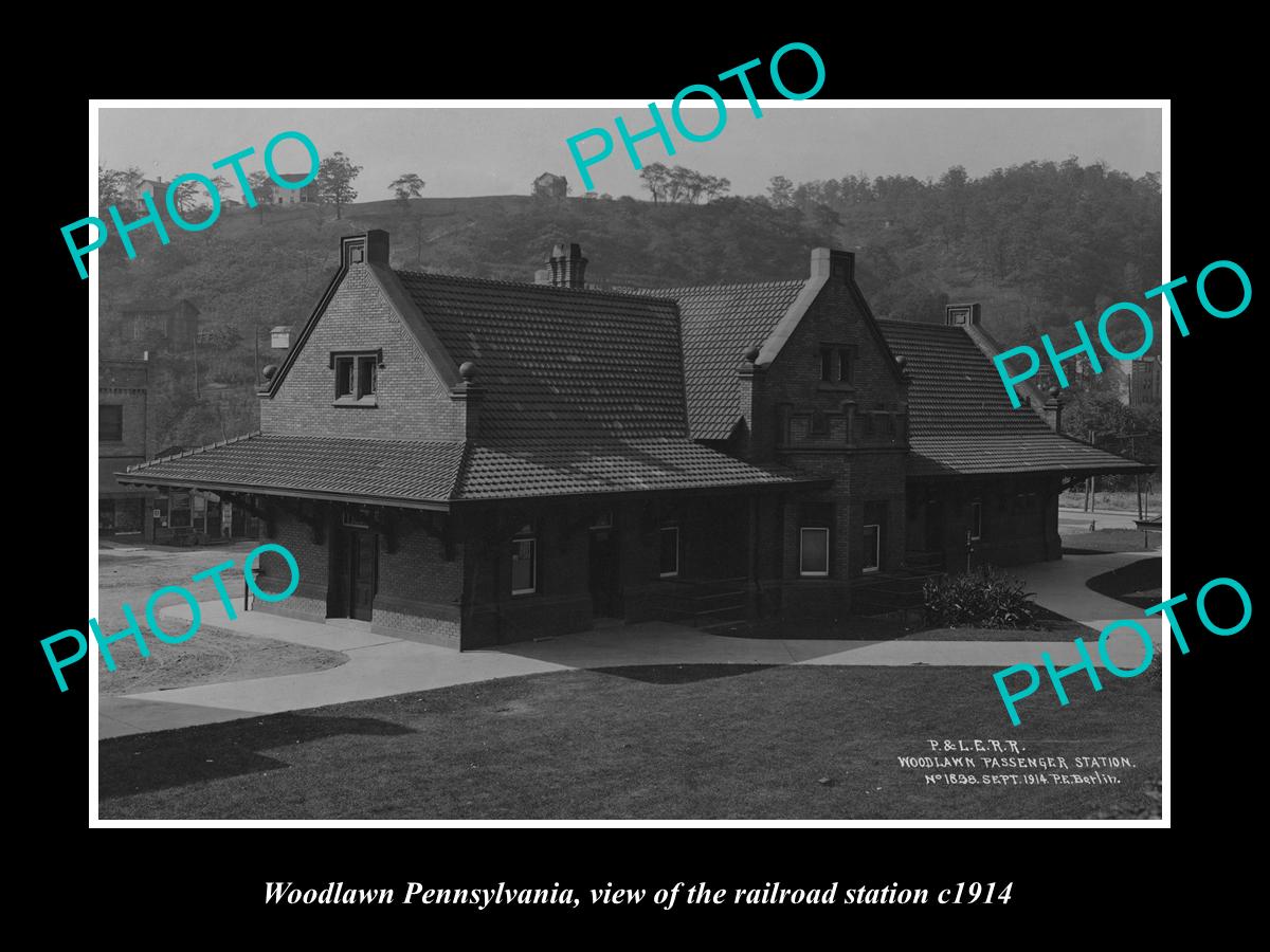 OLD LARGE HISTORIC PHOTO OF WOODLAWN PENNSYLVANIA, THE RAILROAD STATION c1914