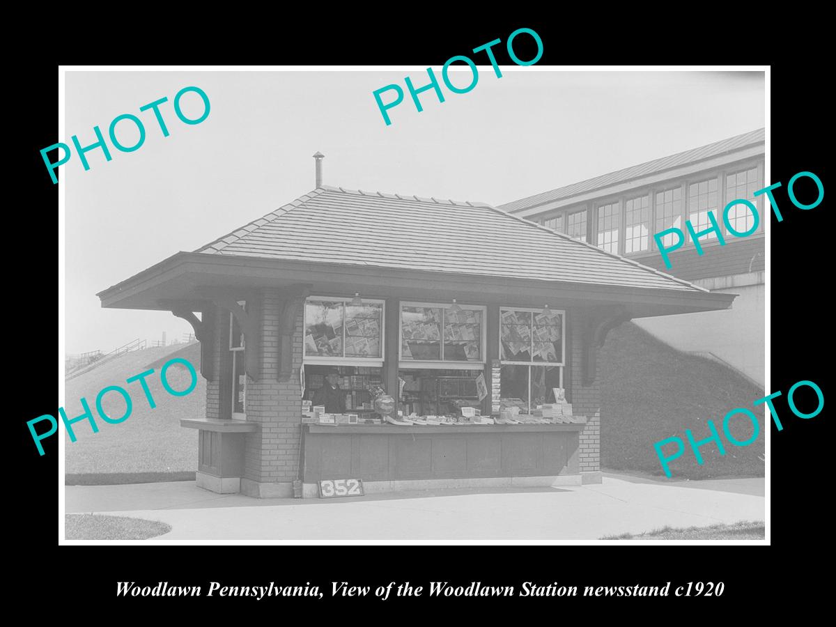 OLD HISTORIC PHOTO OF WOODLAWN PENNSYLVANIA, RAILROAD STATION NEWSTAND c1920