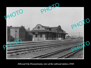 OLD LARGE HISTORIC PHOTO OF ELLWOOD CITY PENNSYLVANIA, THE RAILROAD STATION 1930