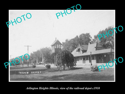 OLD LARGE HISTORIC PHOTO OF ARLINGTON HEIGHTS ILLINOIS, THE RAILROAD DEPOT c1910