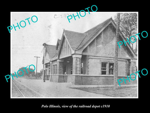 OLD LARGE HISTORIC PHOTO OF POLO ILLINOIS, THE RAILROAD DEPOT STATION c1910