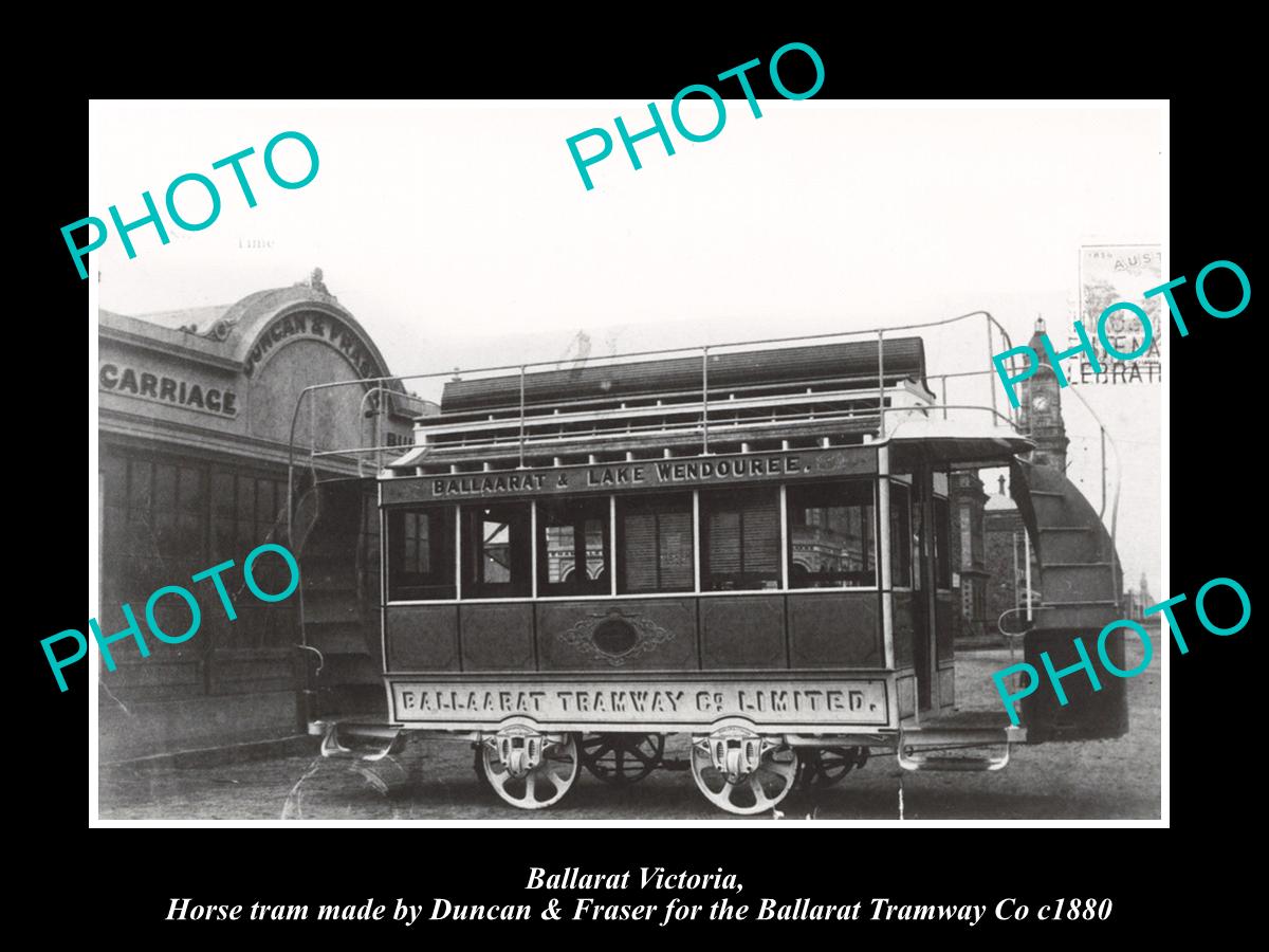 OLD LARGE HISTORIC PHOTO OF BALLARAT VICTORIA, THE BALLARAT TRAMWAY CAR c1880