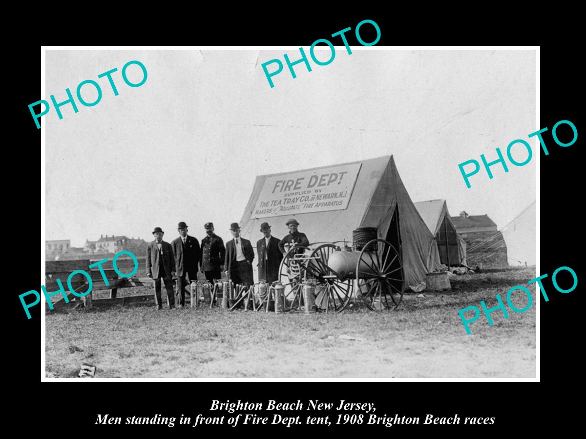 OLD LARGE HISTORIC PHOTO OF BRIGHTON BEACH NEW JERSEY FIRE DEPARTMENT TENT c1908