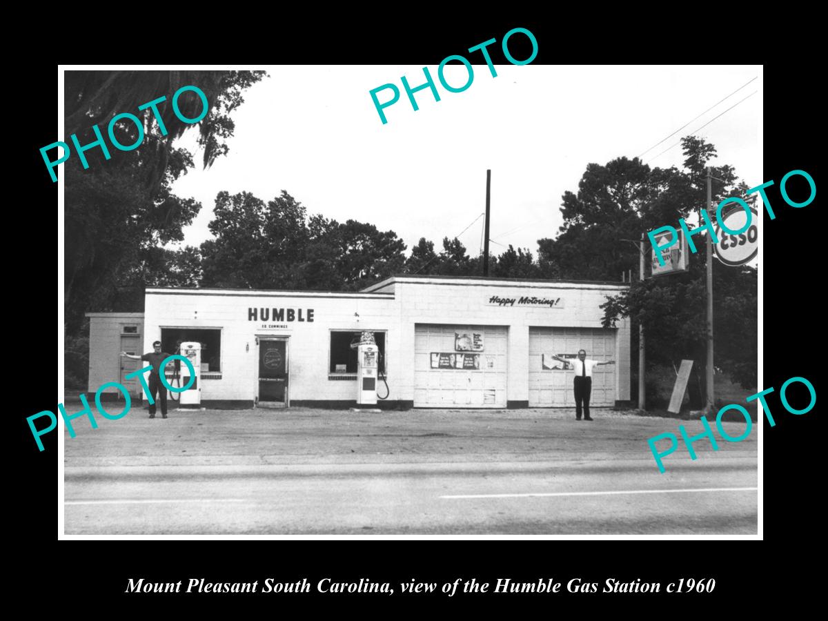 OLD HISTORIC PHOTO OF MOUNT PLEASENT SOUTH CAROLINA, HUMBLE GAS STATION c1960