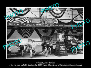 OLD LARGE HISTORIC PHOTO OF NEWARK NEW JERSEY, THE FIAT AUTO SHOW DISPLAY c1909