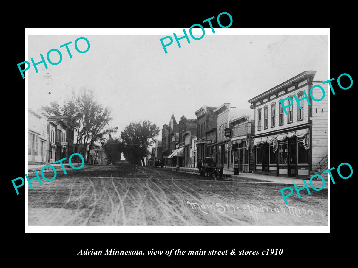 OLD LARGE HISTORIC PHOTO OF ADRIAN MINNESOTA, THE MAIN STREET & STORES c1910