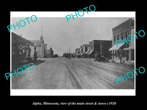 OLD LARGE HISTORIC PHOTO OF ALPHA MINNESOTA, THE MAIN STREET & STORES c1920