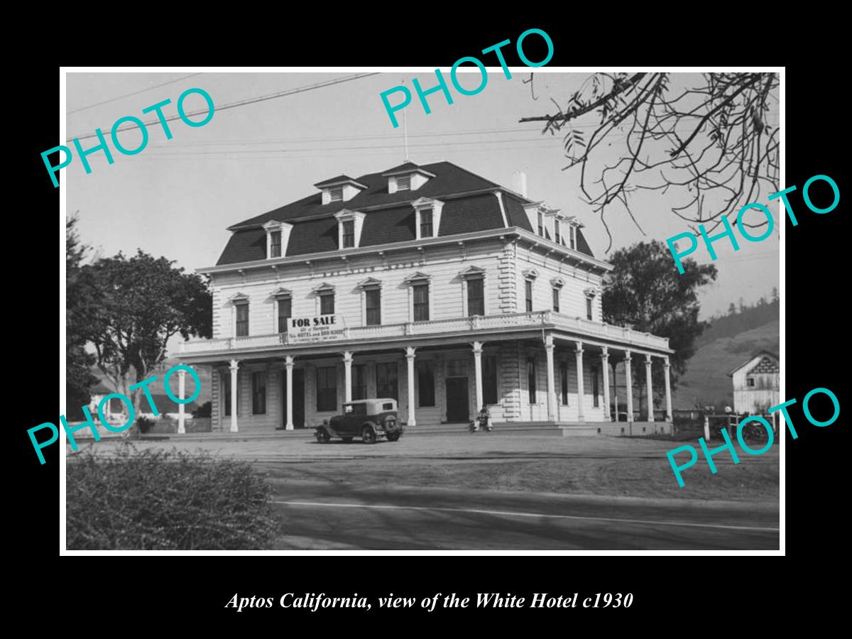 OLD LARGE HISTORIC PHOTO OF APTOS CALIFORNIA, VIEW OF THE WHITE HOTEL c1930