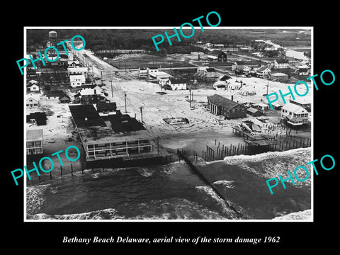 OLD LARGE HISTORIC PHOTO OF BETHANY BEACH DELAWARE, VIEW OF STORM DAMAGE 1962