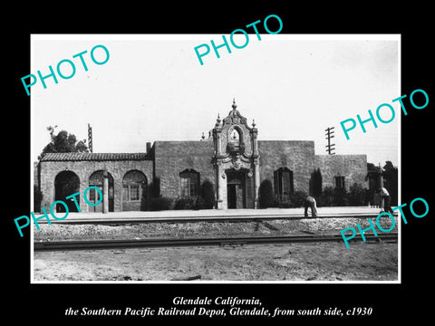 OLD LARGE HISTORIC PHOTO OF GLENDALE CALIFORNIA, VIEW OF THE RAILROAD DEPOT 1930