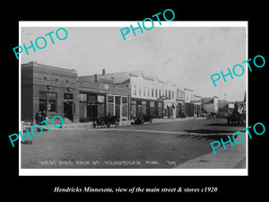 OLD LARGE HISTORIC PHOTO OF HENDRICKS MINNESOTA, THE MAIN STREET & STORES c1920