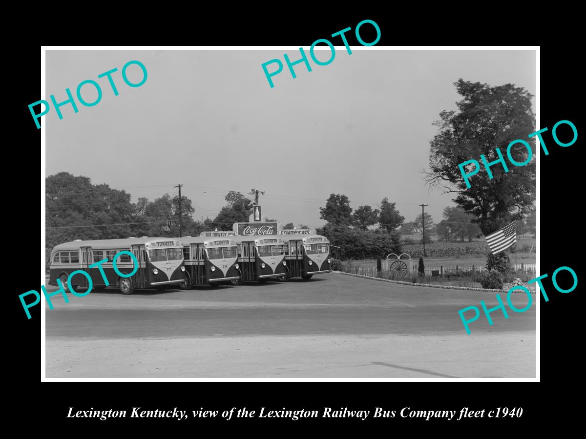 OLD LARGE HISTORIC PHOTO OF LEXINGTON KENTUCKY, LEXINGTON BUS Co FLEET c1940