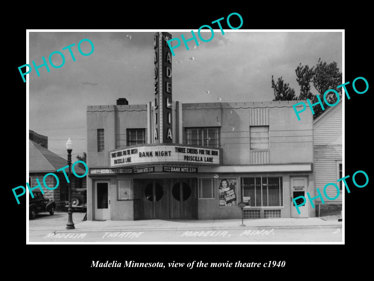 OLD LARGE HISTORIC PHOTO OF MADELIA MINNESOTA, VIEW OF THE MOVIE THEATRE c1940