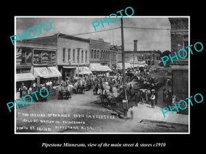 OLD LARGE HISTORIC PHOTO OF PIPESTONE MINNESOTA, THE MAIN STREET & STORES c1900