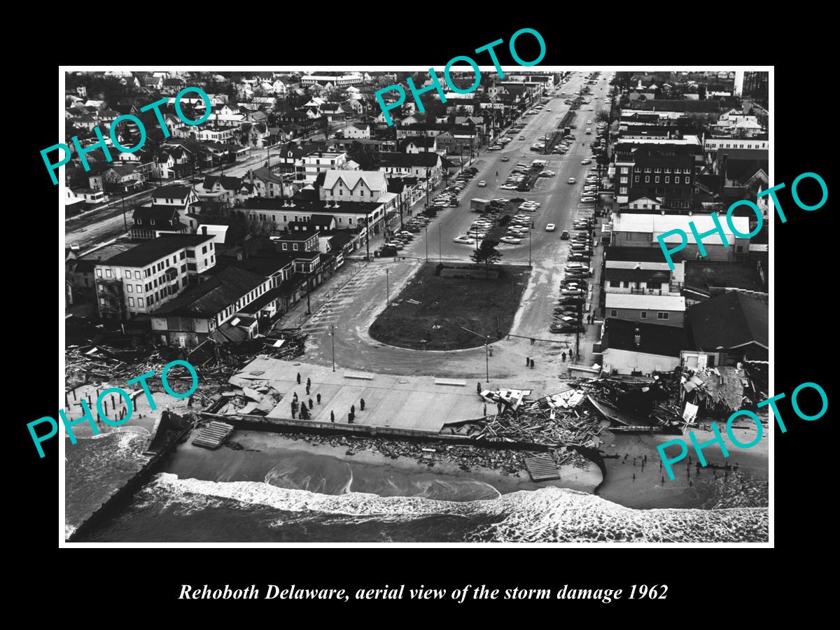 OLD LARGE HISTORIC PHOTO OF REHOBOTH DELAWARE, VIEW OF STORM DAMAGE 1962