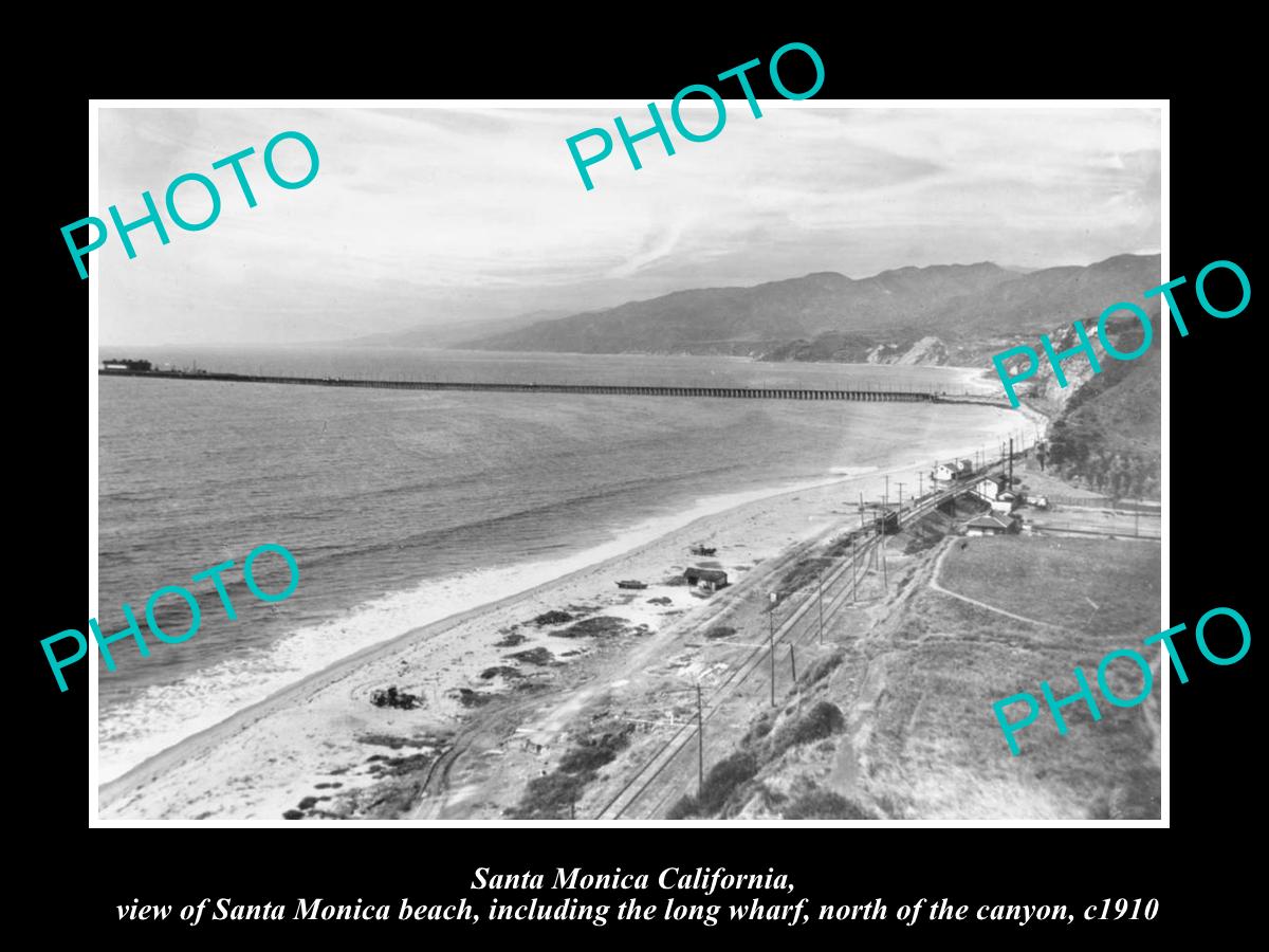 OLD LARGE HISTORIC PHOTO OF SANTA MONICA CALIFORNIA, VIEW OF BEACH & WHARF c1910