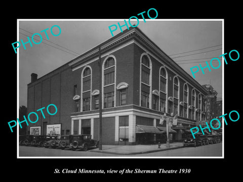 OLD LARGE HISTORIC PHOTO OF St CLOUD MINNESOTA, VIEW OF SHERMAN THEATRE c1930